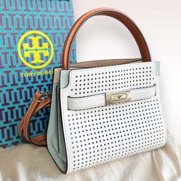 AUTHENTICATED NEW Tory Burch Petite Perforated Lee Radziwill Double Bag $798 - Picture 3 of 17